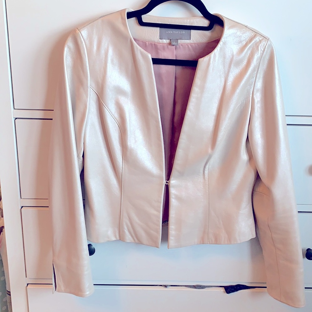 Ann Taylor silk lined pink leather jacket